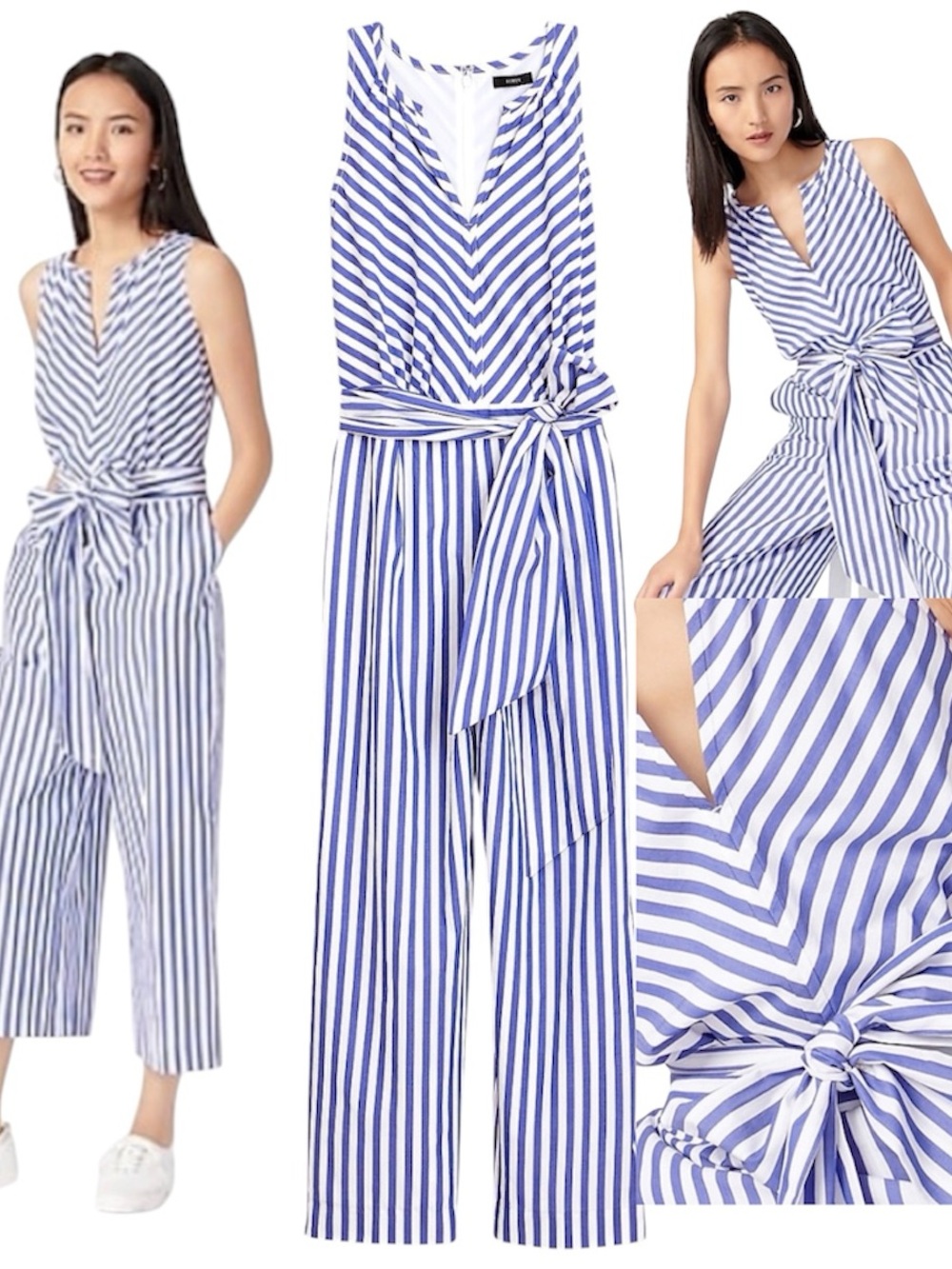 NWT J. Crew Blue & White Stripe Wide Leg Jumpsuit Belted V-Neck Coastal